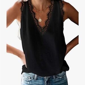 NWOT Black lace trim cami